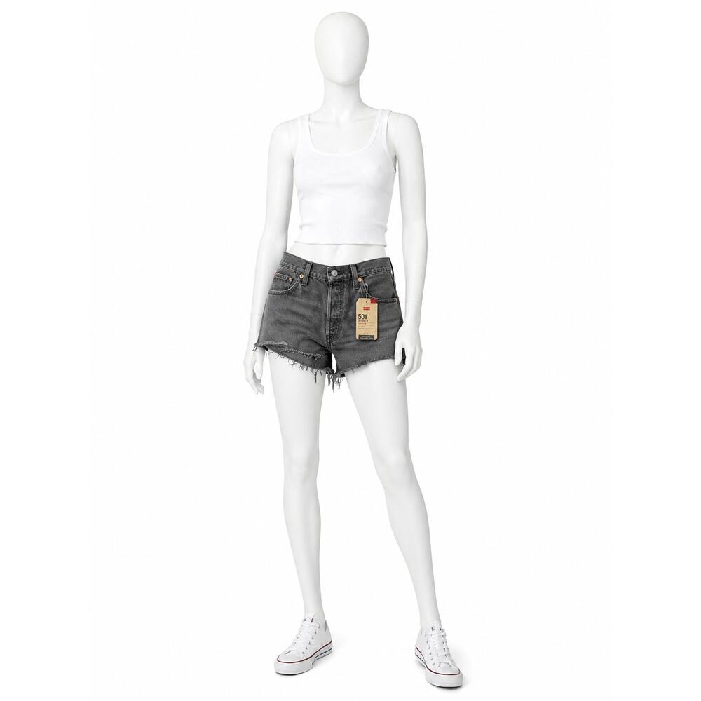 Levis 501 Cutoff Shorts Womens 34 Gray Black Distressed Raw Hem Y2K NWT